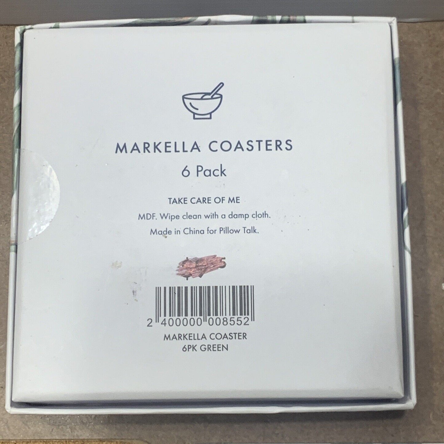 MARKELLA Coasters Set of 6 Green Leaves Cork Back MUSE by Pillow Talk NEW