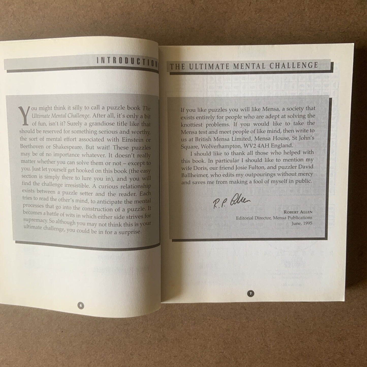 MENSA the Ultimate Mental Challenge A Robert Allen Carlton Thick PaperBook 1995