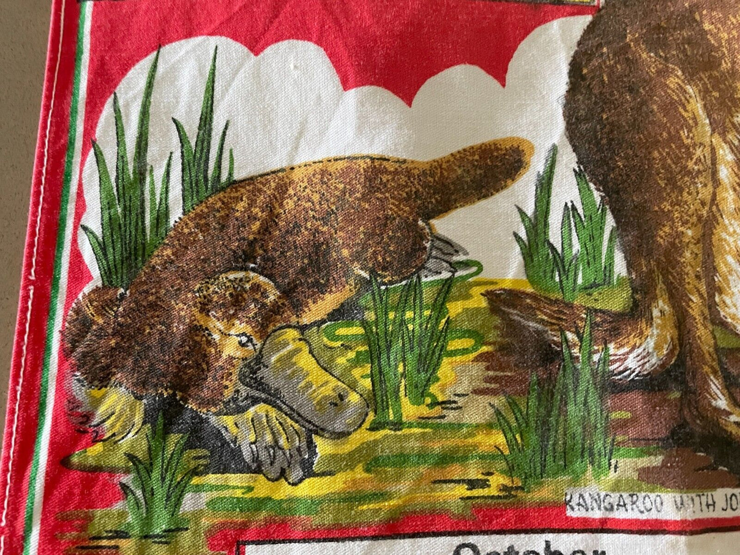 Vintage Souvenir Tea Towel Australian Animals "1981" Calendar Year Cotton