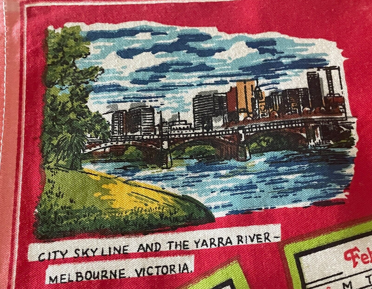 Vintage 1983 Calendar Year Tea Towel Australia LANDMARKS Tourist Attraction