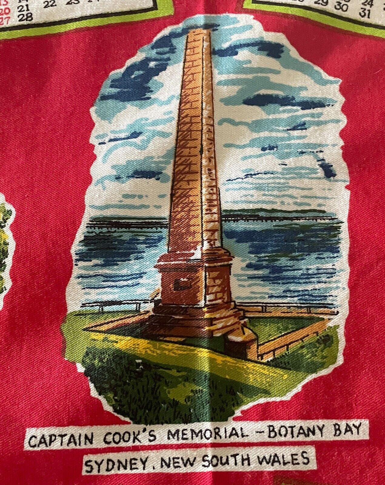 Vintage 1983 Calendar Year Tea Towel Australia LANDMARKS Tourist Attraction