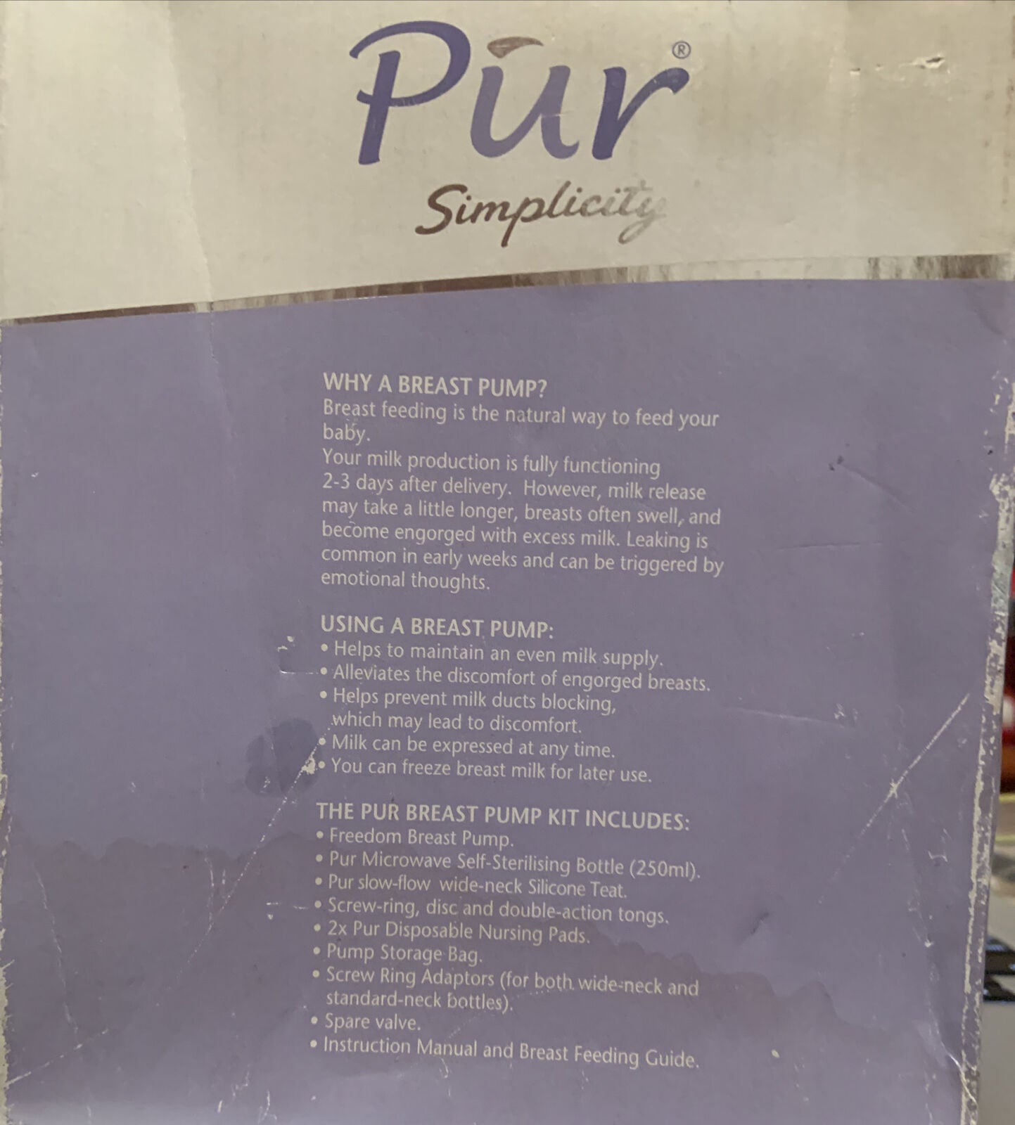 New TOMMEE TIPPEE PUR SIMPLICITY Breast Pump Kit In Box unopened