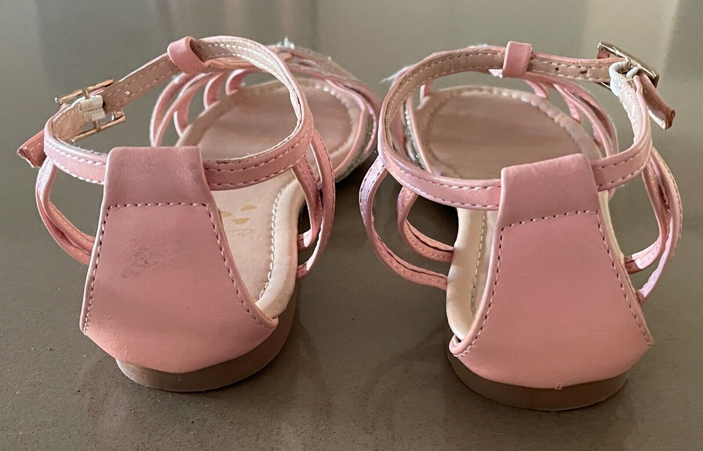 NO BOYZ Sandals Pink & Glitter PU Cut Out Open Toe Ankle Strap Flat Girls Size 2