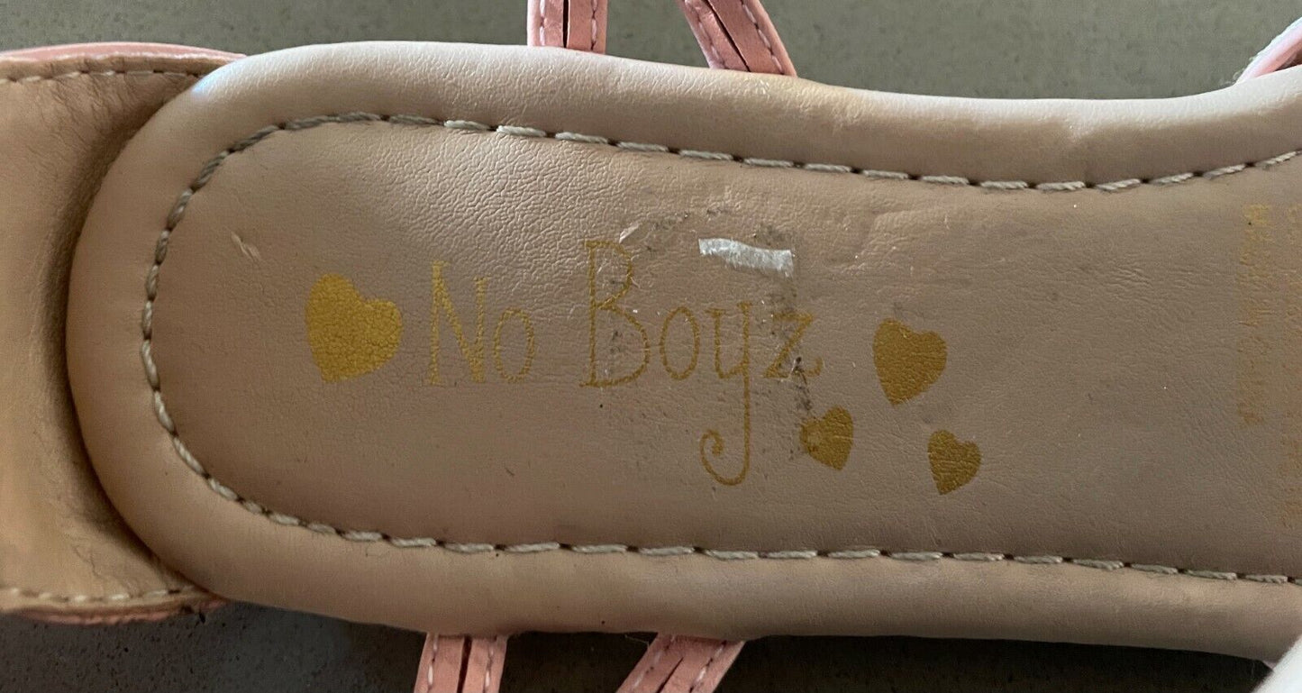 NO BOYZ Sandals Pink & Glitter PU Cut Out Open Toe Ankle Strap Flat Girls Size 2