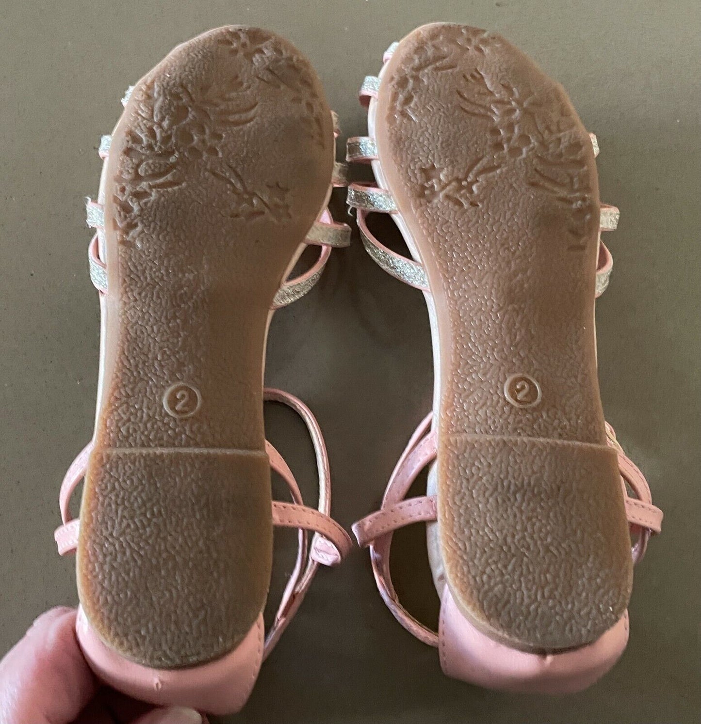 NO BOYZ Sandals Pink & Glitter PU Cut Out Open Toe Ankle Strap Flat Girls Size 2