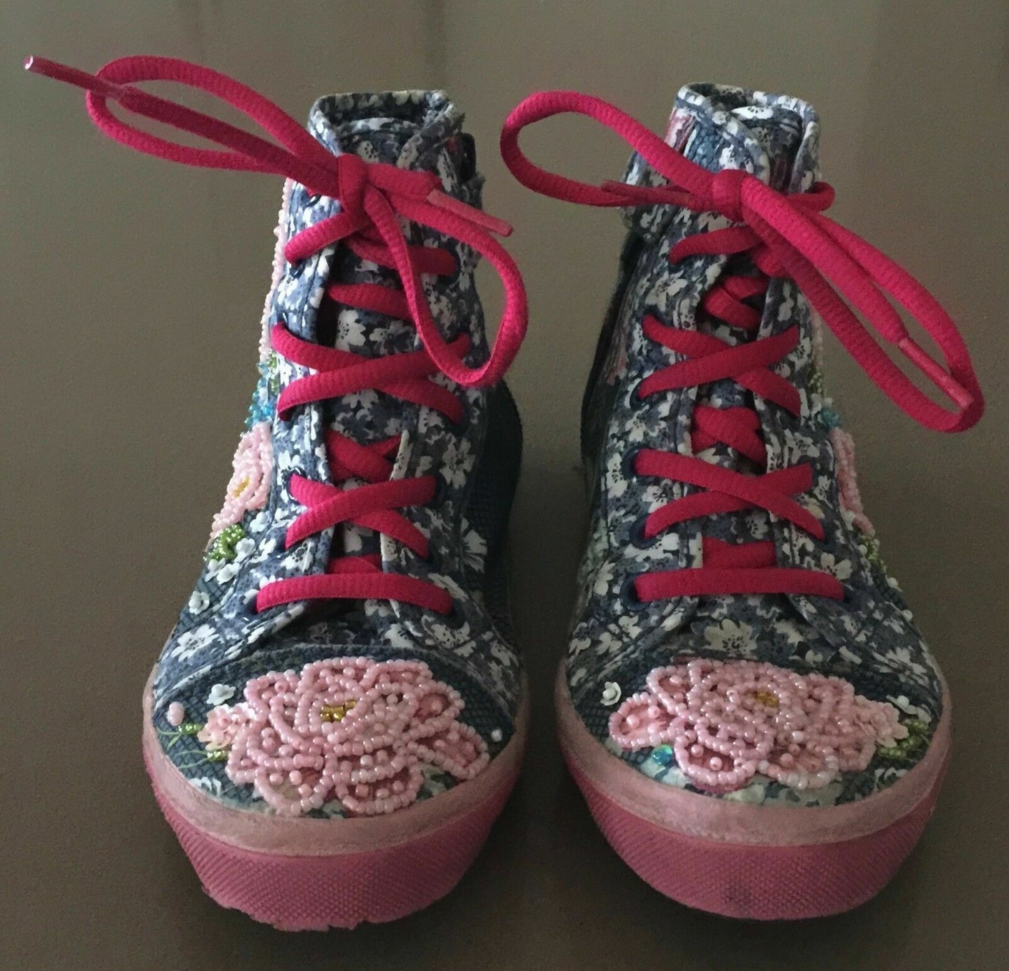 LELLI KELLY UK Ankle Boots Bead & Sequin Rose Blue Retro BaseBall Girls Sz 31cm