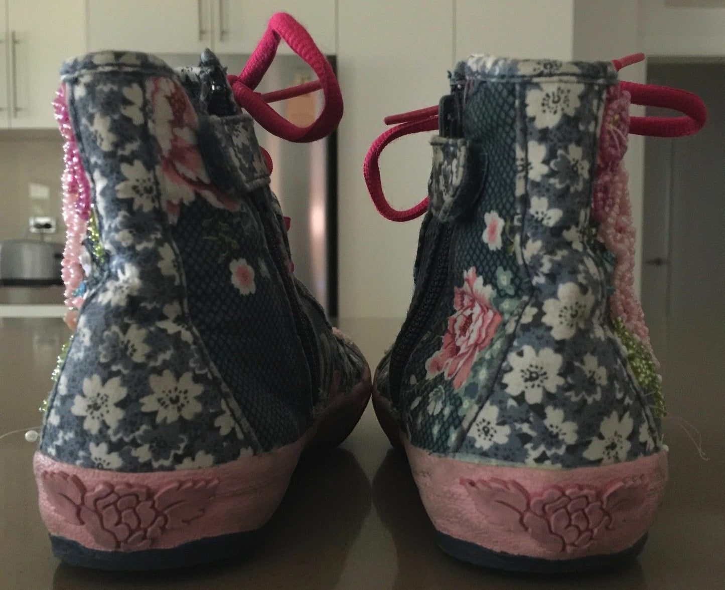 LELLI KELLY UK Ankle Boots Bead & Sequin Rose Blue Retro BaseBall Girls Sz 31cm