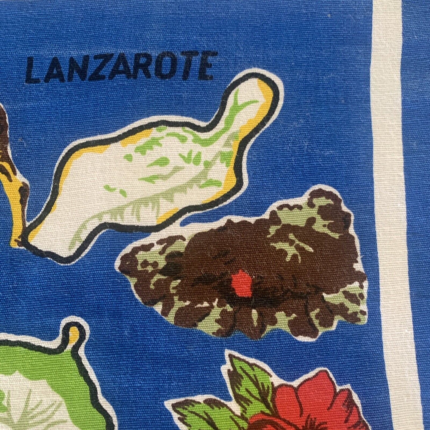 Vintage TEA TOWEL Cotton RECUERDO CANARIAS Canary Islands Souvenir Landscape
