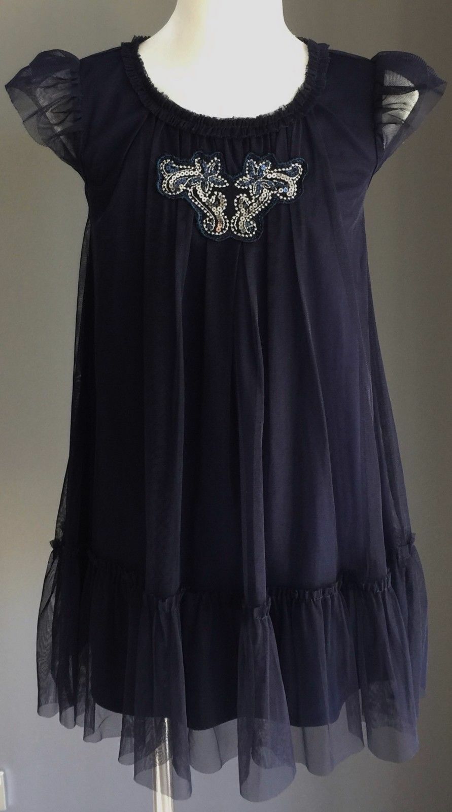 New Girls TARGET Dress Navy Blue Embellished Cap Sleeve A-line Tulle Size 6