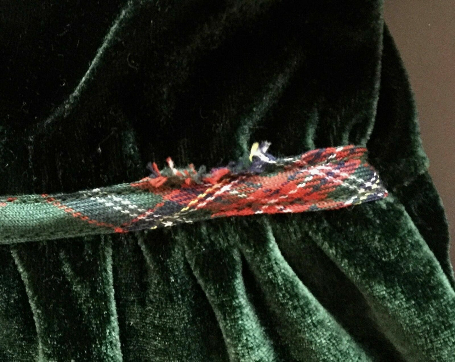 LONGROAL Dress Green Velour Tartan w Peter Pan Collar Girls Size 3 Vintage