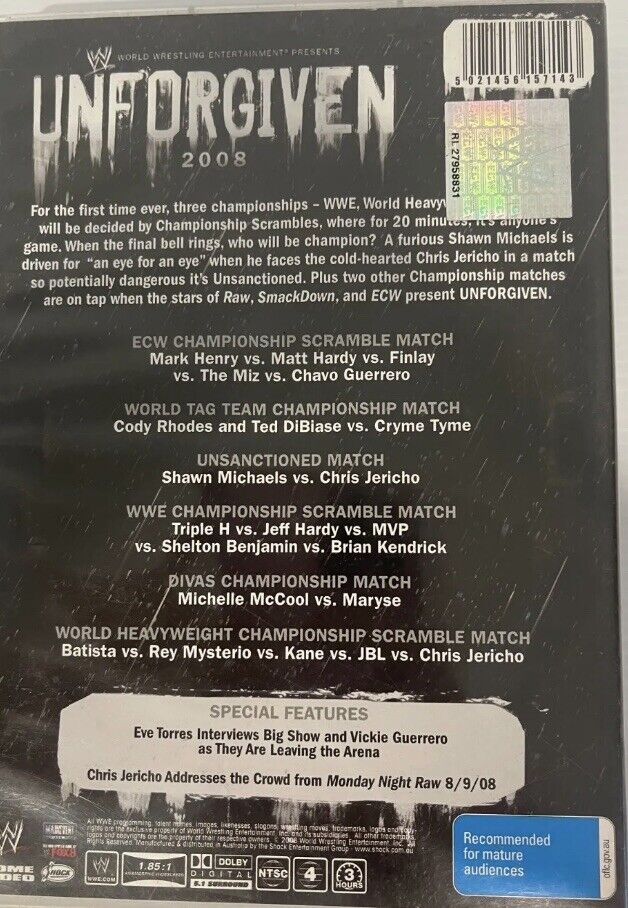 DVD UNFORGIVEN 2008 Batista Rey Mysterio WWE R4 Wrestling Entertainment