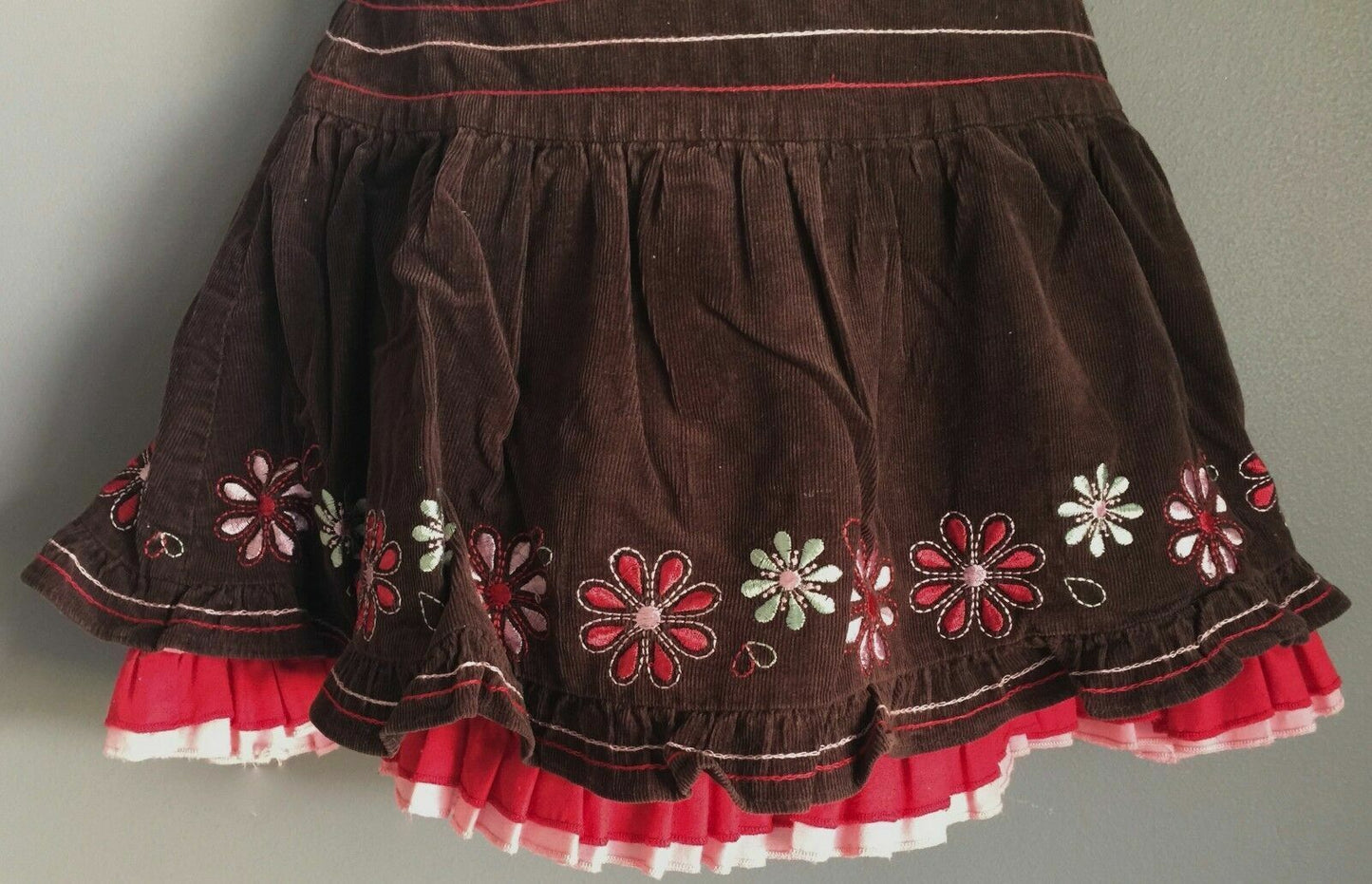 PUMPKIN PATCH Skirt Brown Corduroy Embroidered Waist & Hem Skirt Girls Size 4