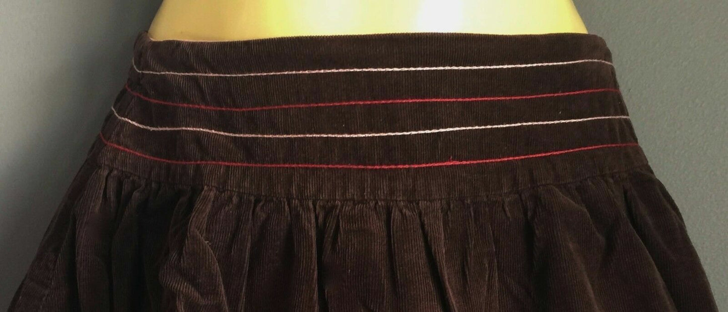 PUMPKIN PATCH Skirt Brown Corduroy Embroidered Waist & Hem Skirt Girls Size 4