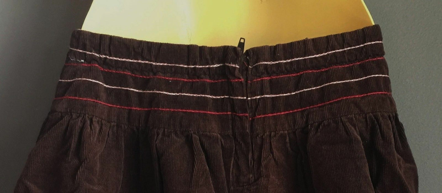 PUMPKIN PATCH Skirt Brown Corduroy Embroidered Waist & Hem Skirt Girls Size 4