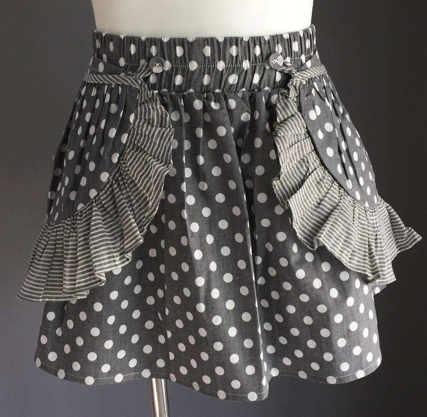 PAPER WINGS Skirt Grey White Polka Dot Detachable Pocket Designer Girls Sz 6 NEW