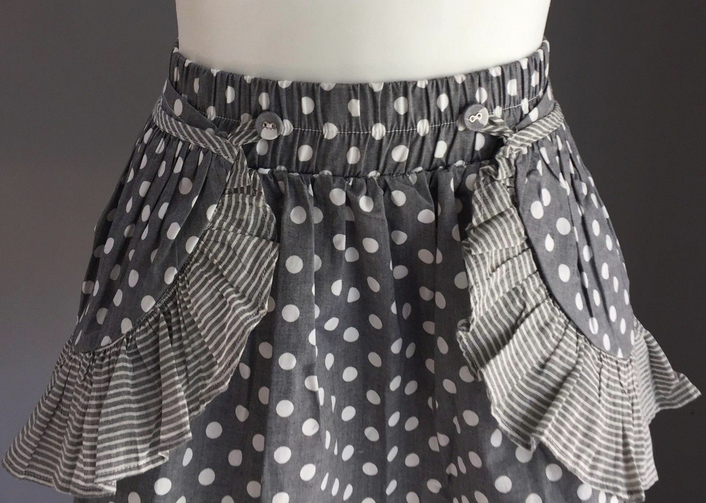 PAPER WINGS Skirt Grey White Polka Dot Detachable Pocket Designer Girls Sz 6 NEW