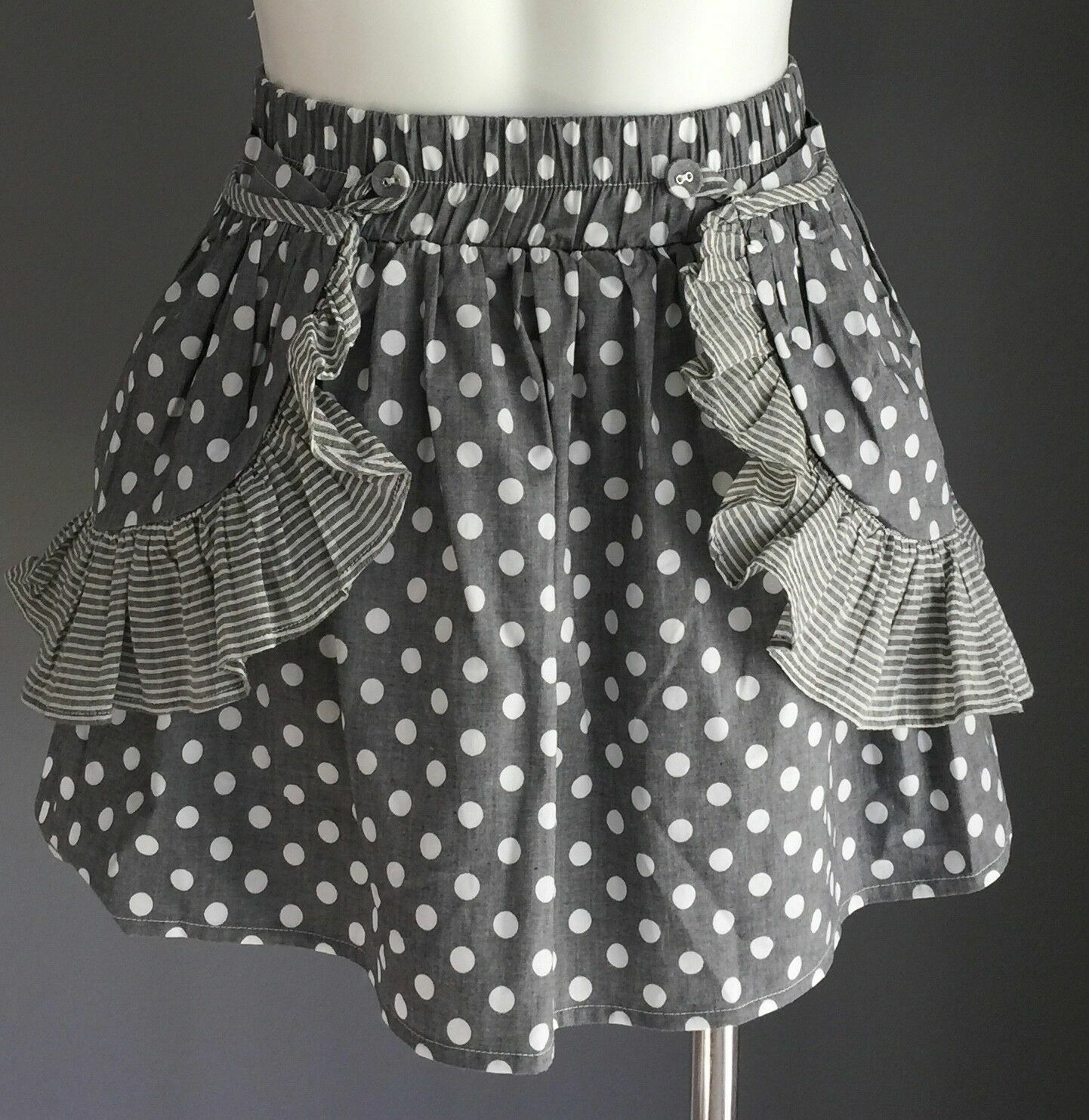 PAPER WINGS Skirt Grey White Polka Dot Detachable Pocket Designer Girls Sz 6 NEW