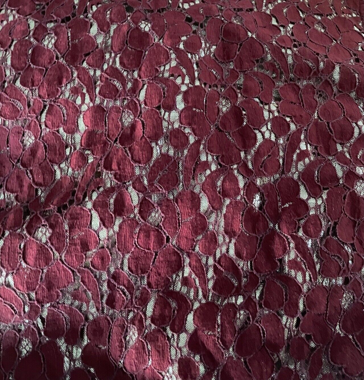 M&S Kids 13 - 14 yrs Teen Skater Dress Burgundy Lace Silver Lined Sleeveless