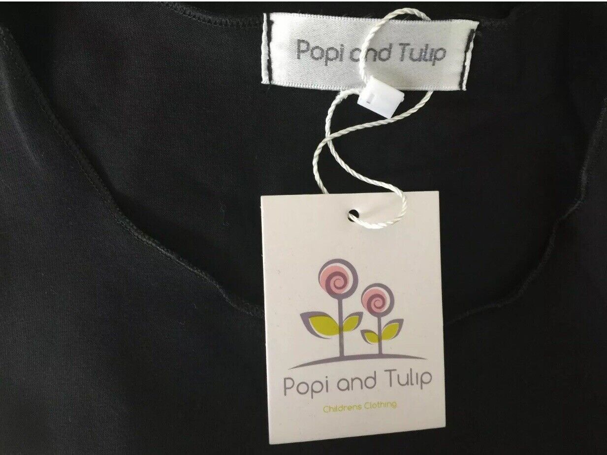 New Girls POPI AND TULIP Black Top Sleeveless Pearl & Fringe Trim Size 3 & 4