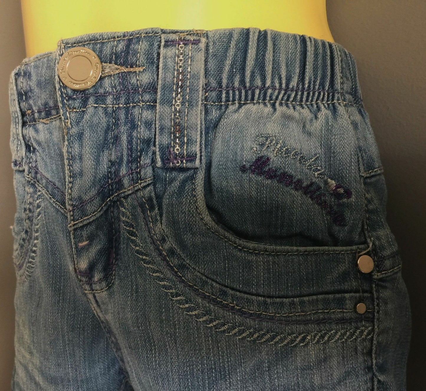 Girls PICCOLA MONELLA Jeans Faded Blue Denim Bling Skinny Leg Size 4