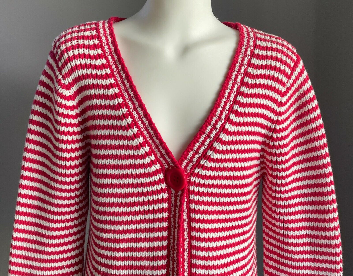SEED Cardigan Red & White Chunky Cotton Knit Long Sleeve Girls Size 9 - 10