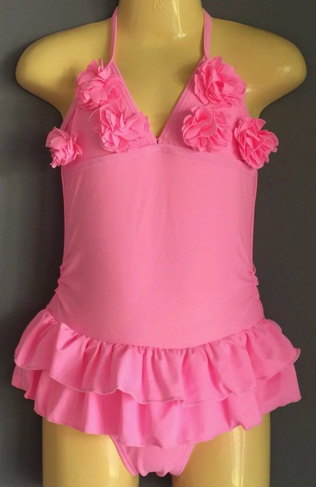 New Girls POPI AND TULIP One Piece Ruffle Pink Swimsuit & Swimming Bonnet 4 & 6