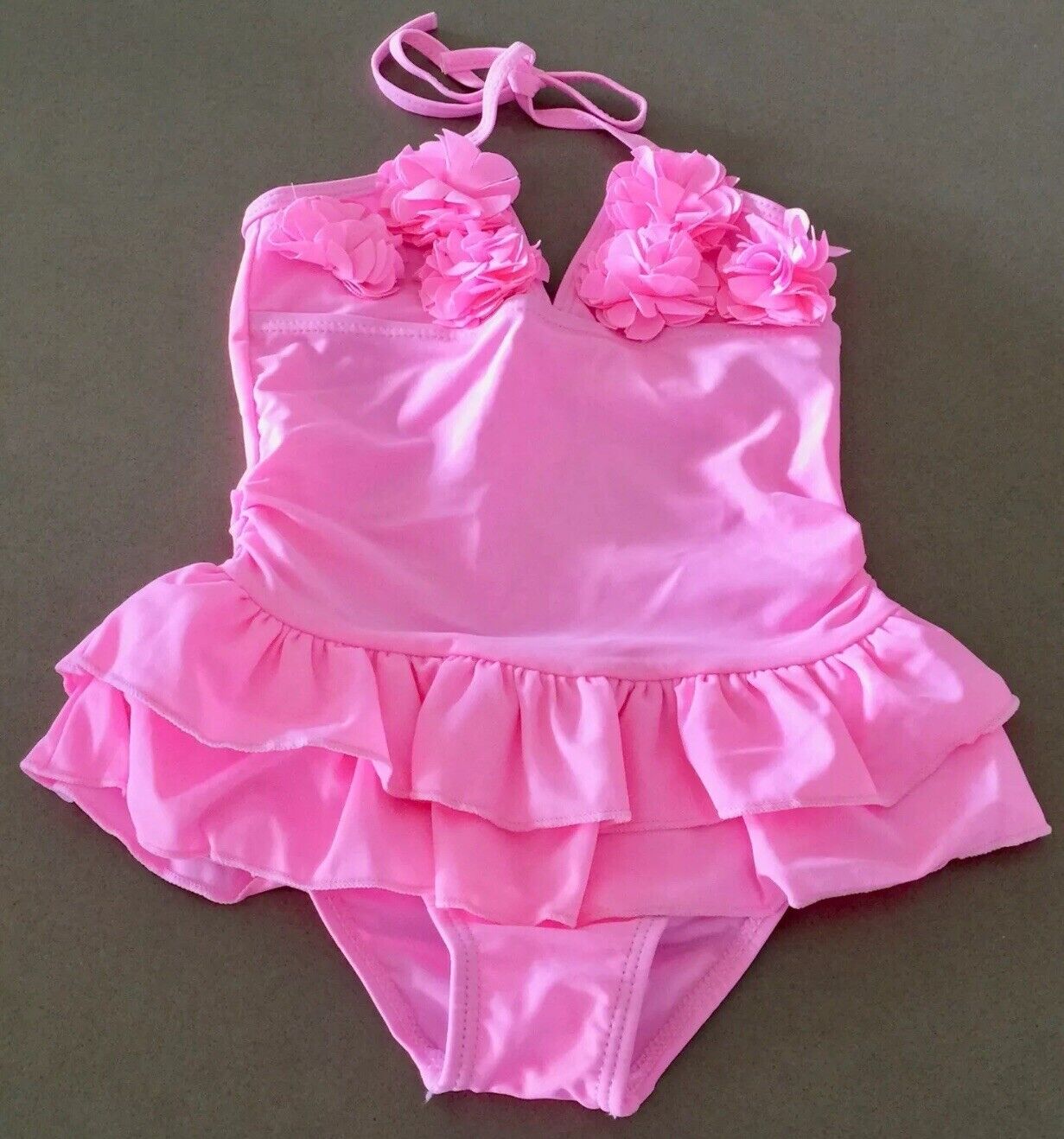 New Girls POPI AND TULIP One Piece Ruffle Pink Swimsuit & Swimming Bonnet 4 & 6