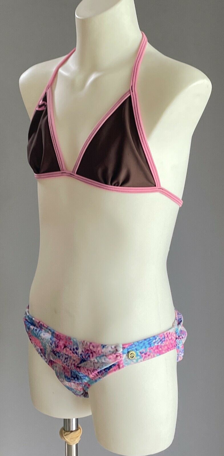 New Girls MAMBO Bikini Brown Pink & Multi Colour Print Triangle Set Size 6 - 8