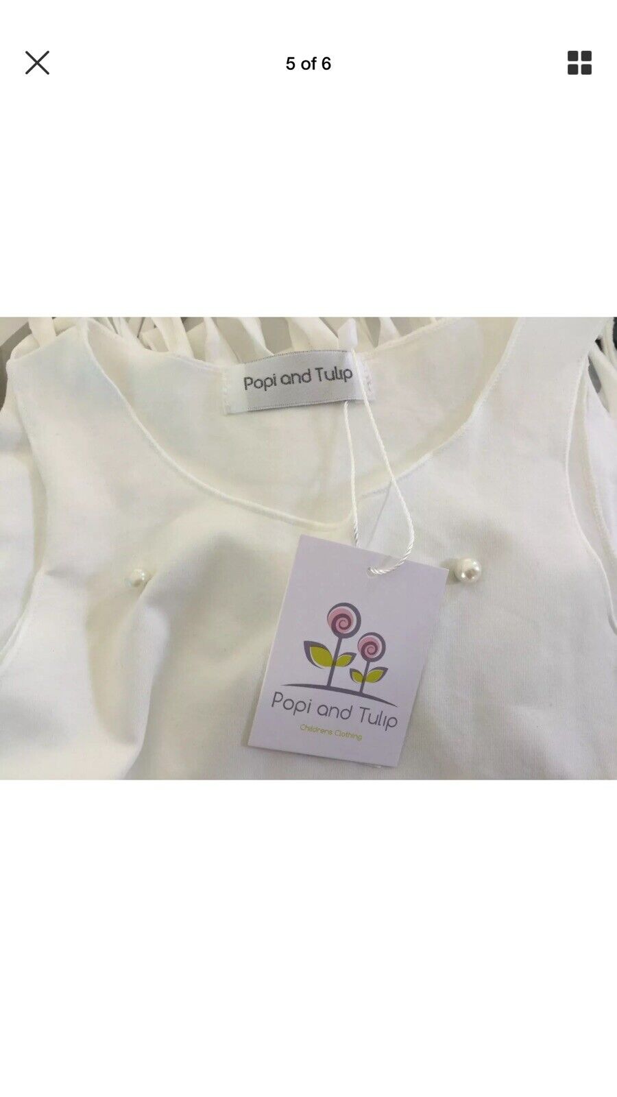 New Girls POPI AND TULIP Top White Sleeveless Pearl & Fringe Trim Sizes 3 4 7