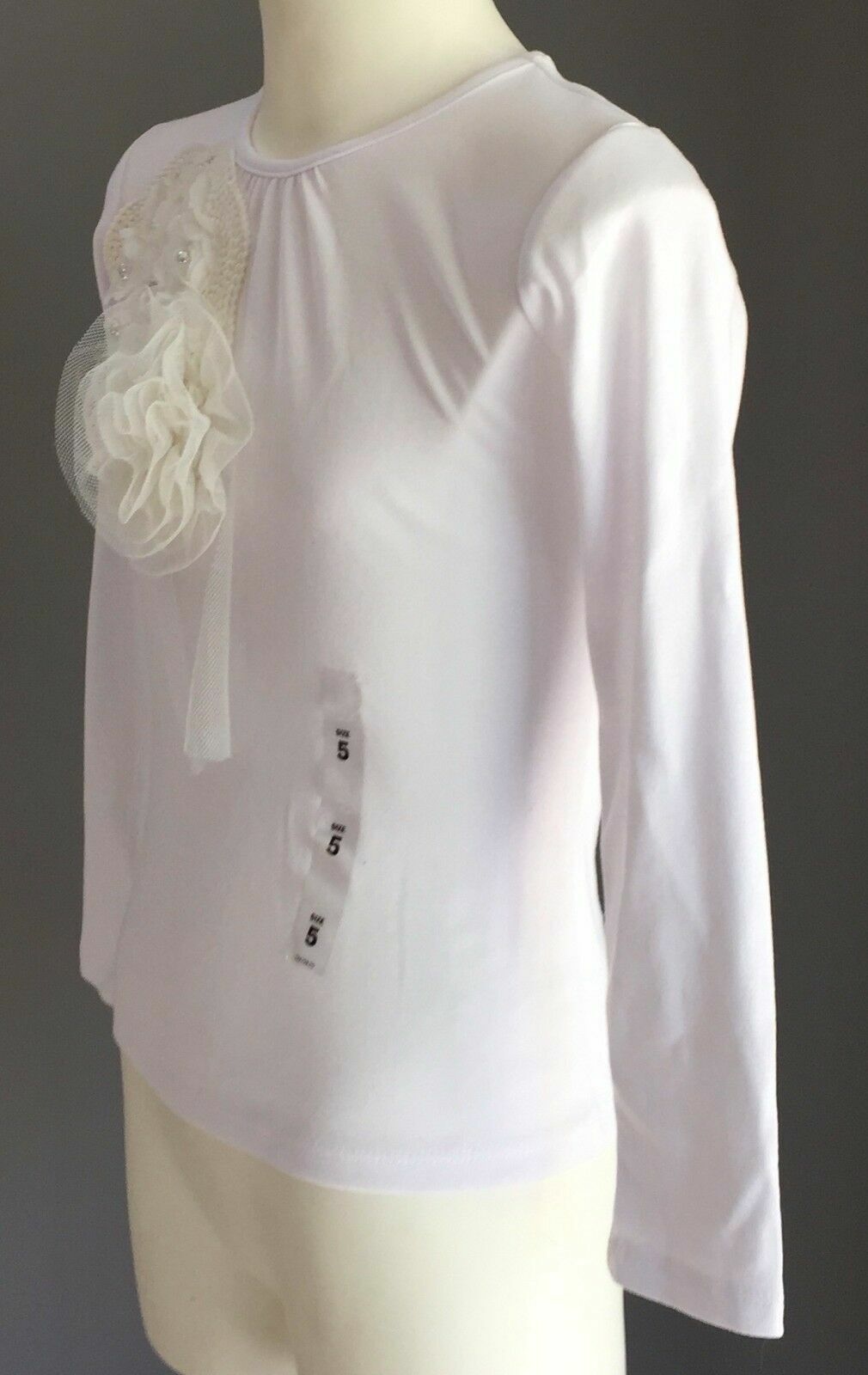 New Girls TARGET Stretch Top White Long Sleeve Embellished Size 5
