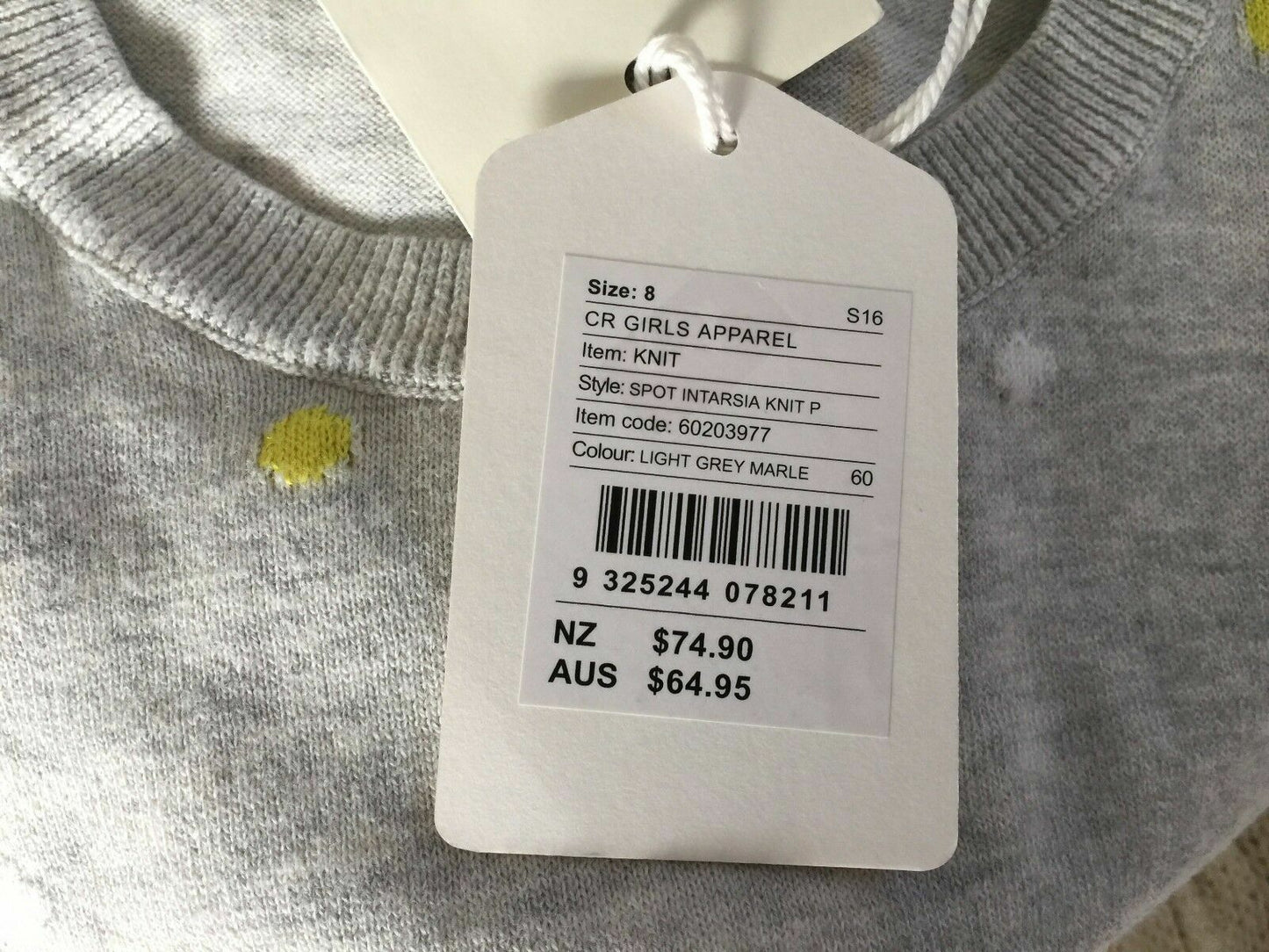 COUNTRY ROAD Grey Marle Spot Intarsia Knit Winter Jumper Girls Size 8 NEW