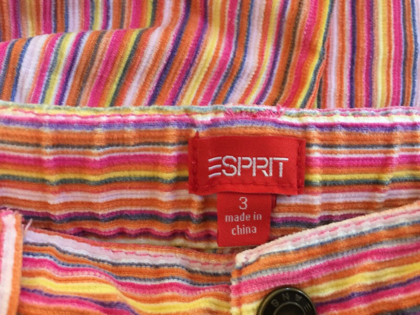 Girls ESPRIT Corduroy Jeans Pink Multi Colour Striped Size 3 Retro Gem