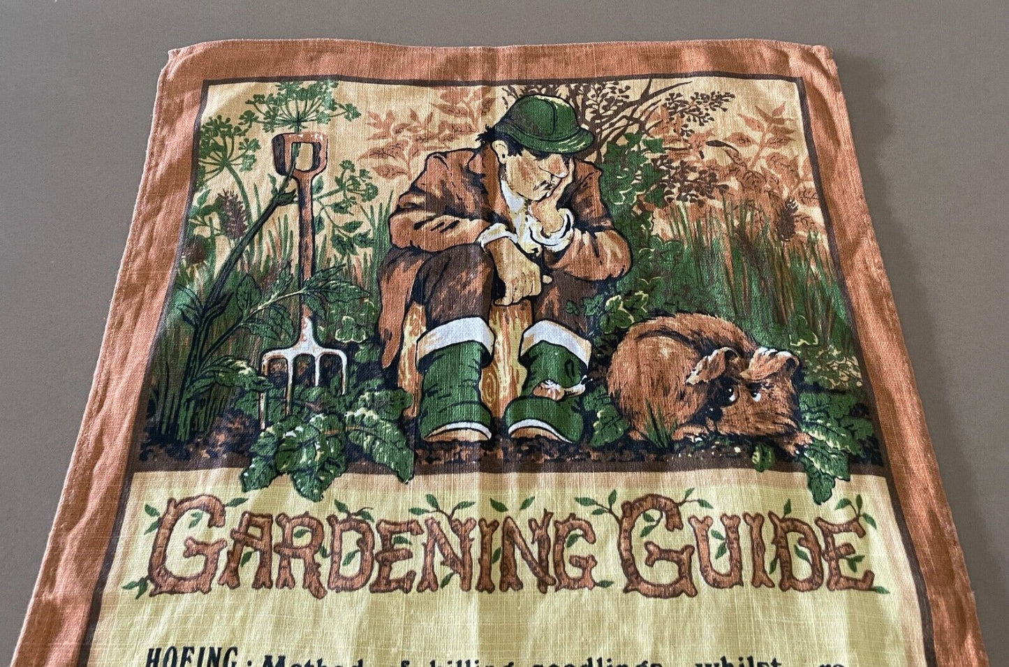 ULSTER Vintage Tea Towel GARDENING GUIDE Comedic Relief Funny Irish Linen