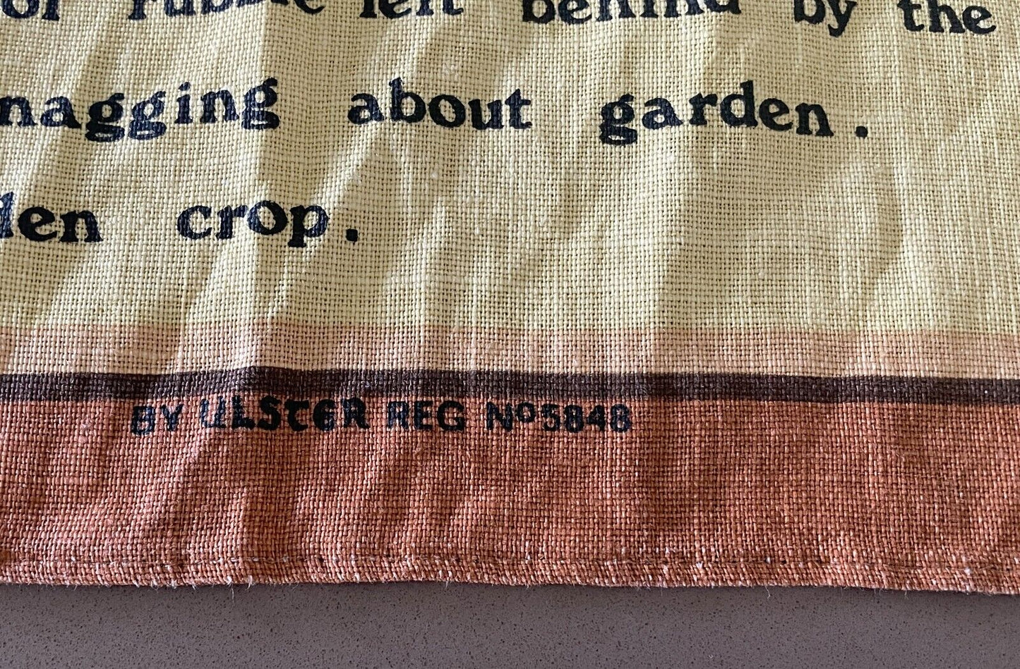 ULSTER Vintage Tea Towel GARDENING GUIDE Comedic Relief Funny Irish Linen