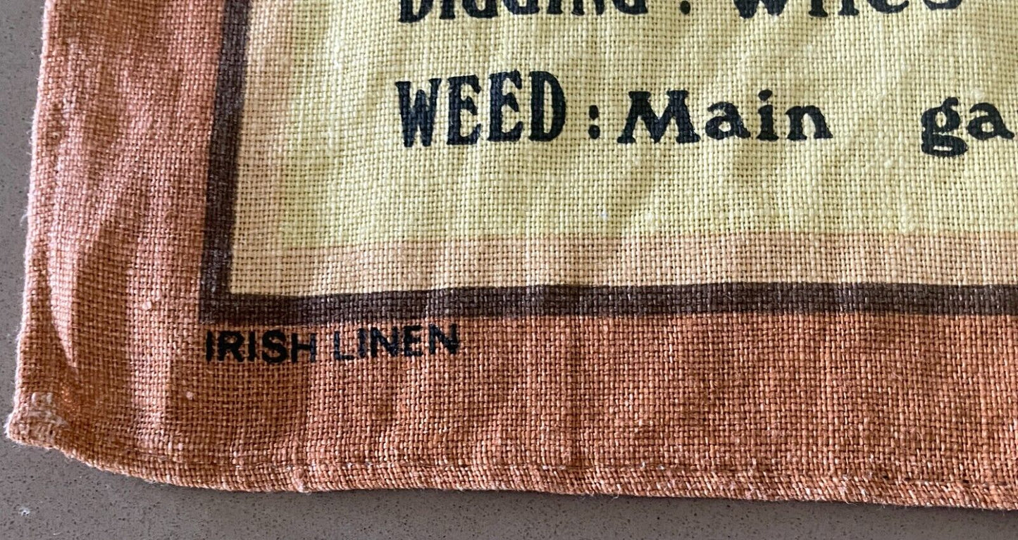 ULSTER Vintage Tea Towel GARDENING GUIDE Comedic Relief Funny Irish Linen