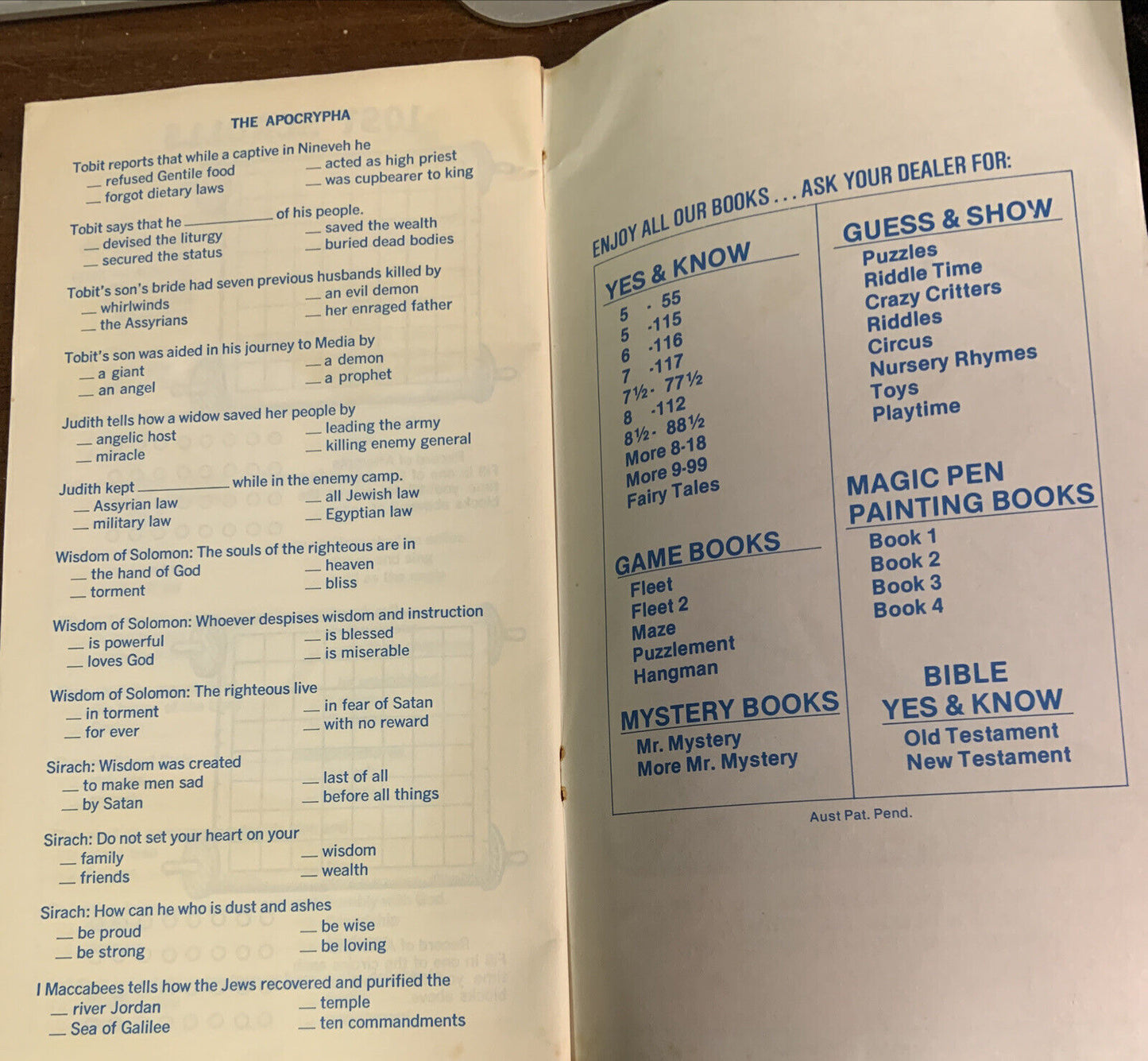 GREETING TIME Yes & Know BIBLE The Old Testament 1980 Quiz 100’s Q’s & Game Book