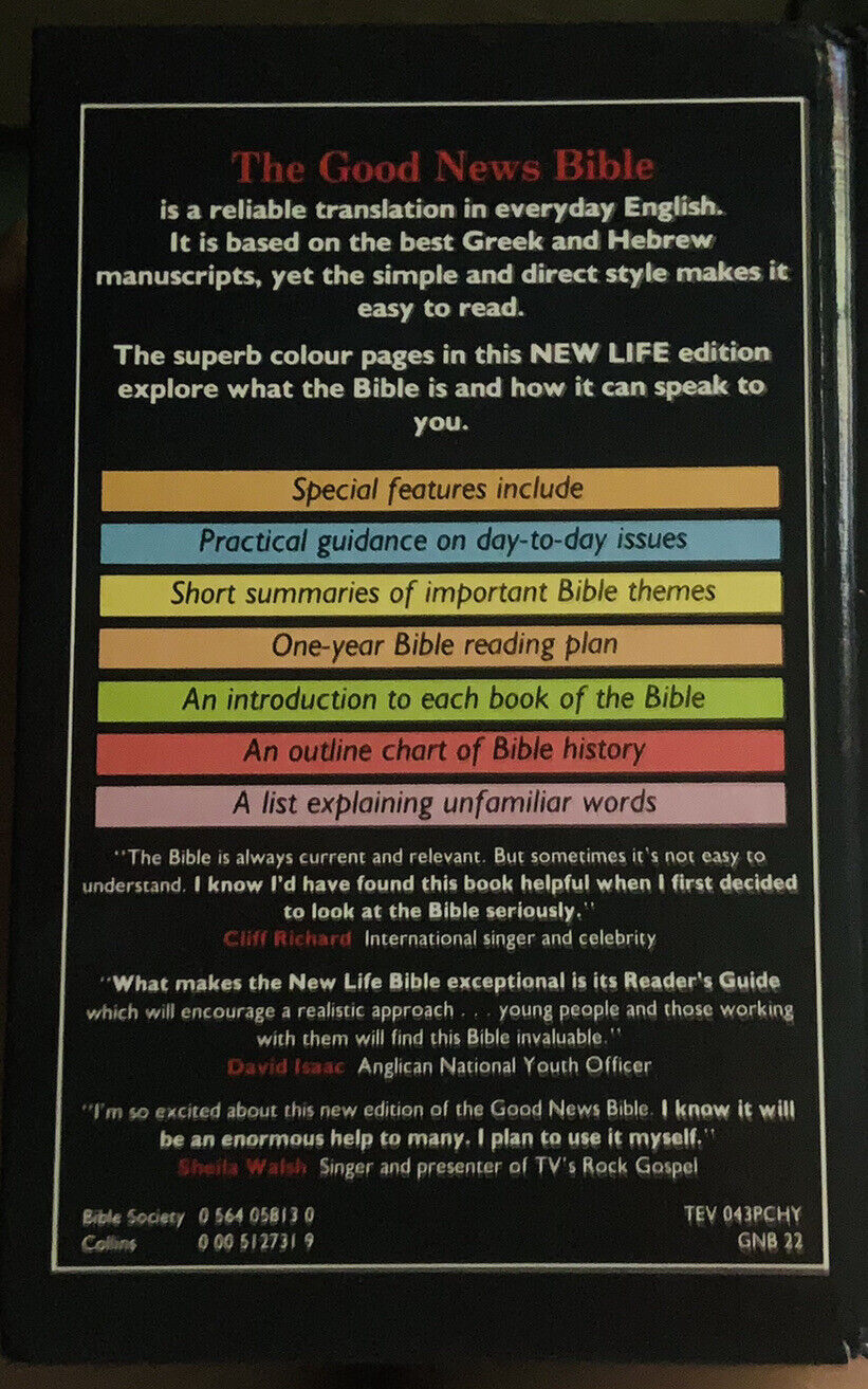 GOOD NEWS BIBLE New Life With Colour Features Religious Harper Collins HC Book