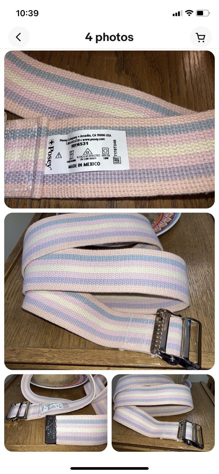 New POSEY 6531 130cm White Pink Blue Gait Belt Transfer Assist Cotton Web No Pkg