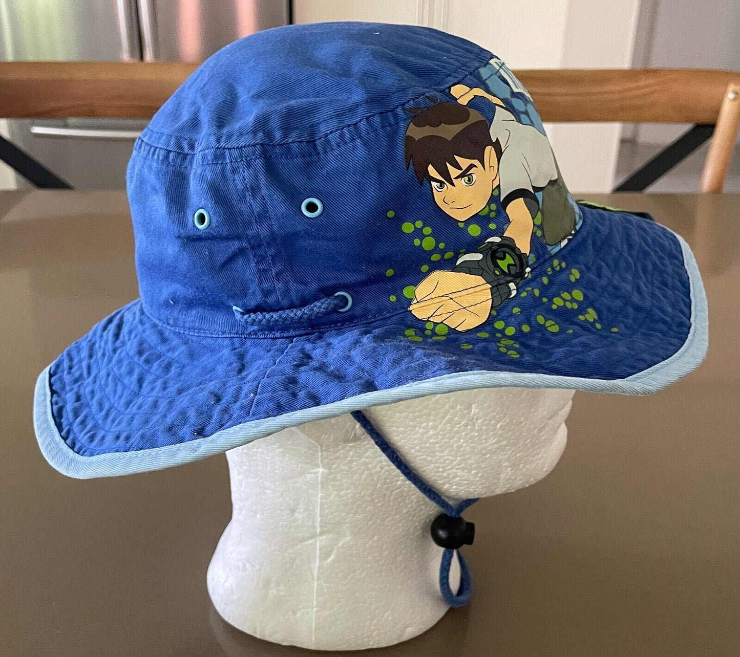 Unisex Kids BEN 10 Bucket Hat Blue & Multicolour Print Drawstring Size 7 - 10