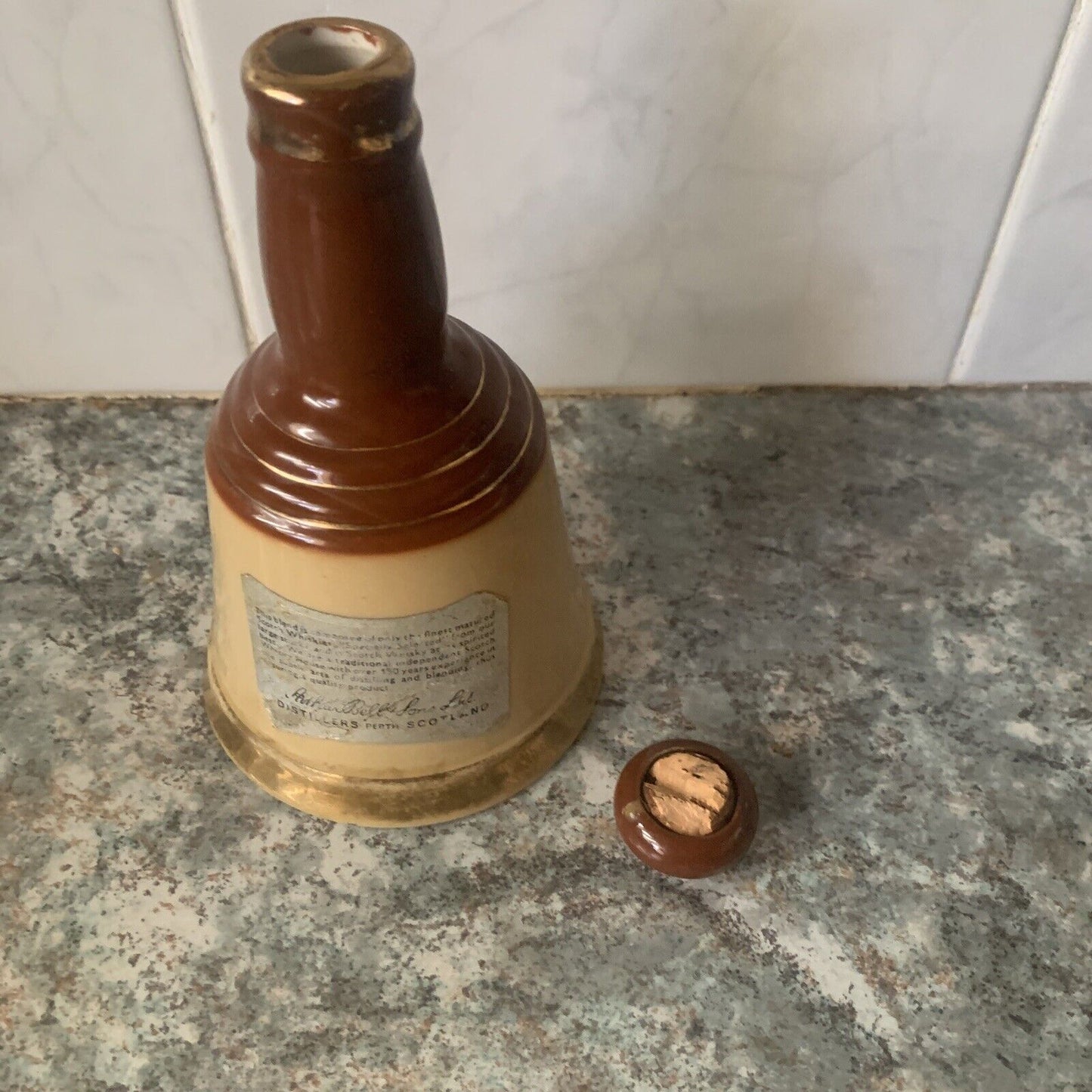WADE Bells Scotch Whisky Bottle Perth Scotland Decanter Ceramic Empty 1970s