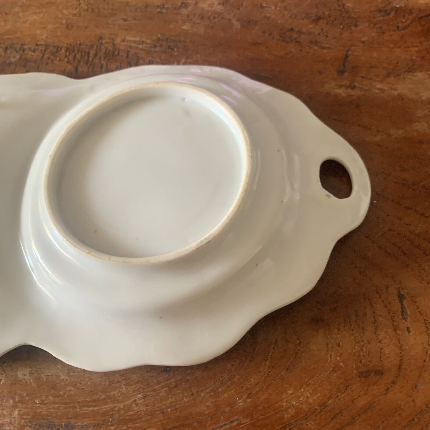 Vintage CANDLE HOLDER Ceramic Floral Gilded 6.5cm Pillar Side Plate w Handle