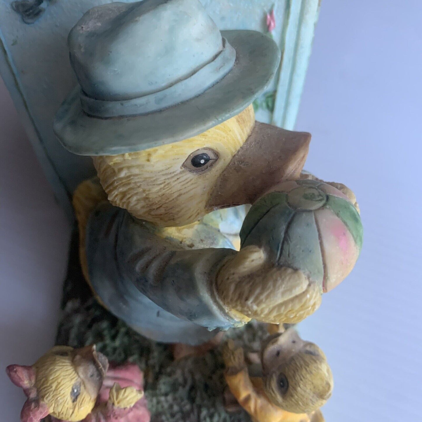 Vintage BOOKENDS Pair 1980s DUCKS Ornamental Ceramic Kitsch FIGURINES Family