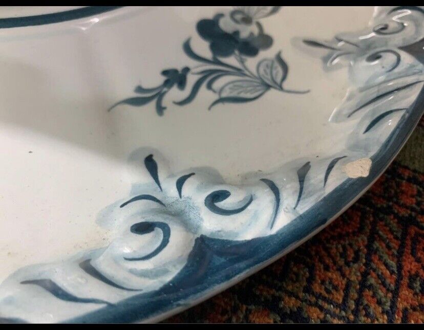 Large Vintage Soup Tureen BLUE WHITE Hand Painted Ceramic Ladle Platter Portugal