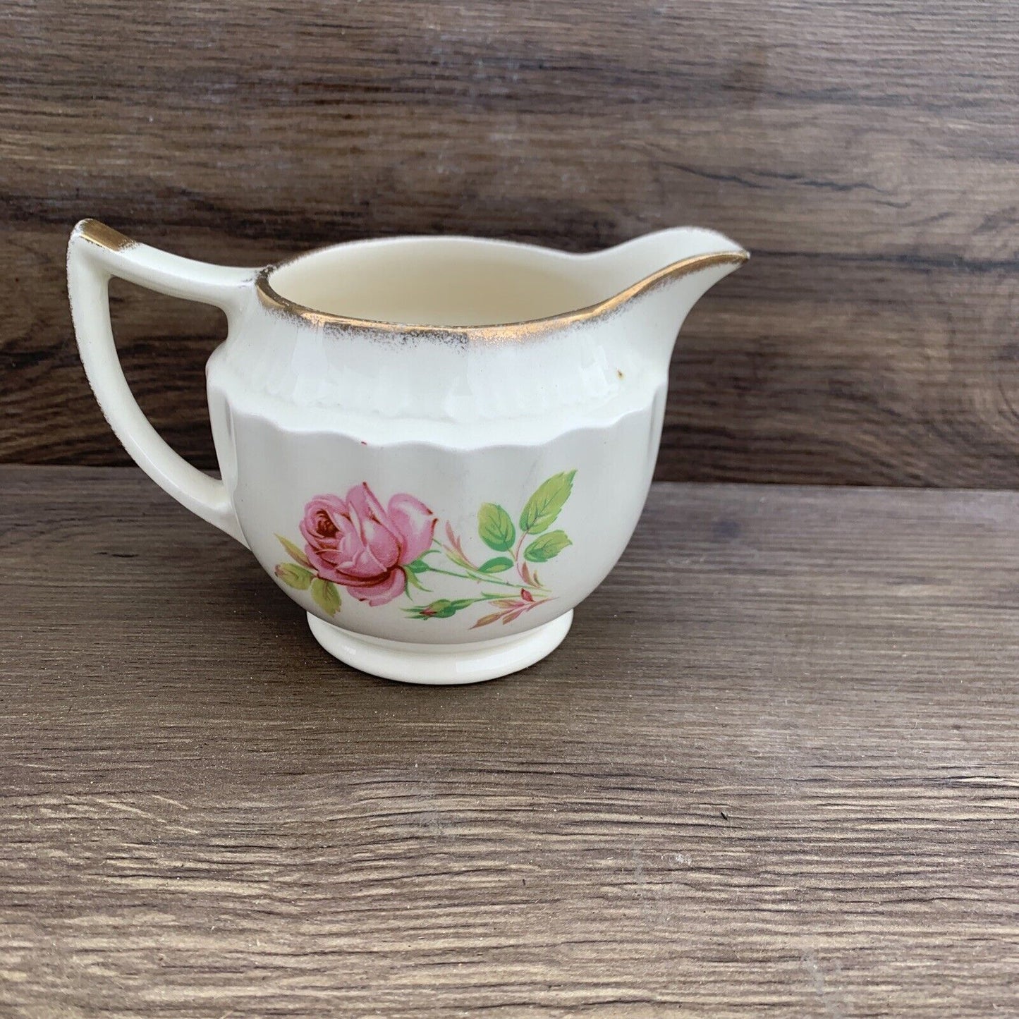 SWINNERTONS Jug Luxor Vellum Off White Floral Pink Rose Gold Rim Vintage 1940s