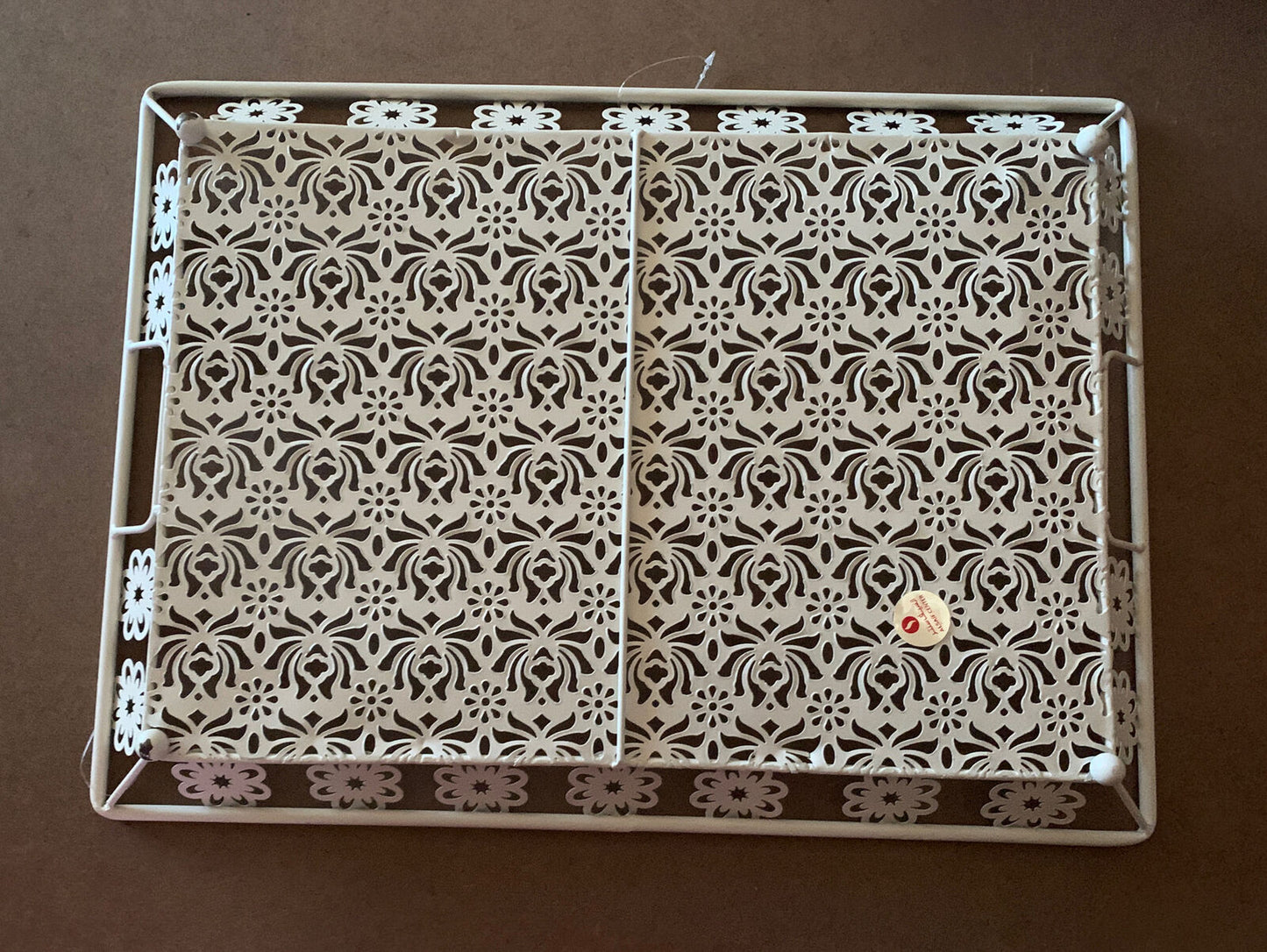 New SERVING TRAY ALSAIF CENTRE 49cm Off White Metal Laser Cut Rectangle Handles