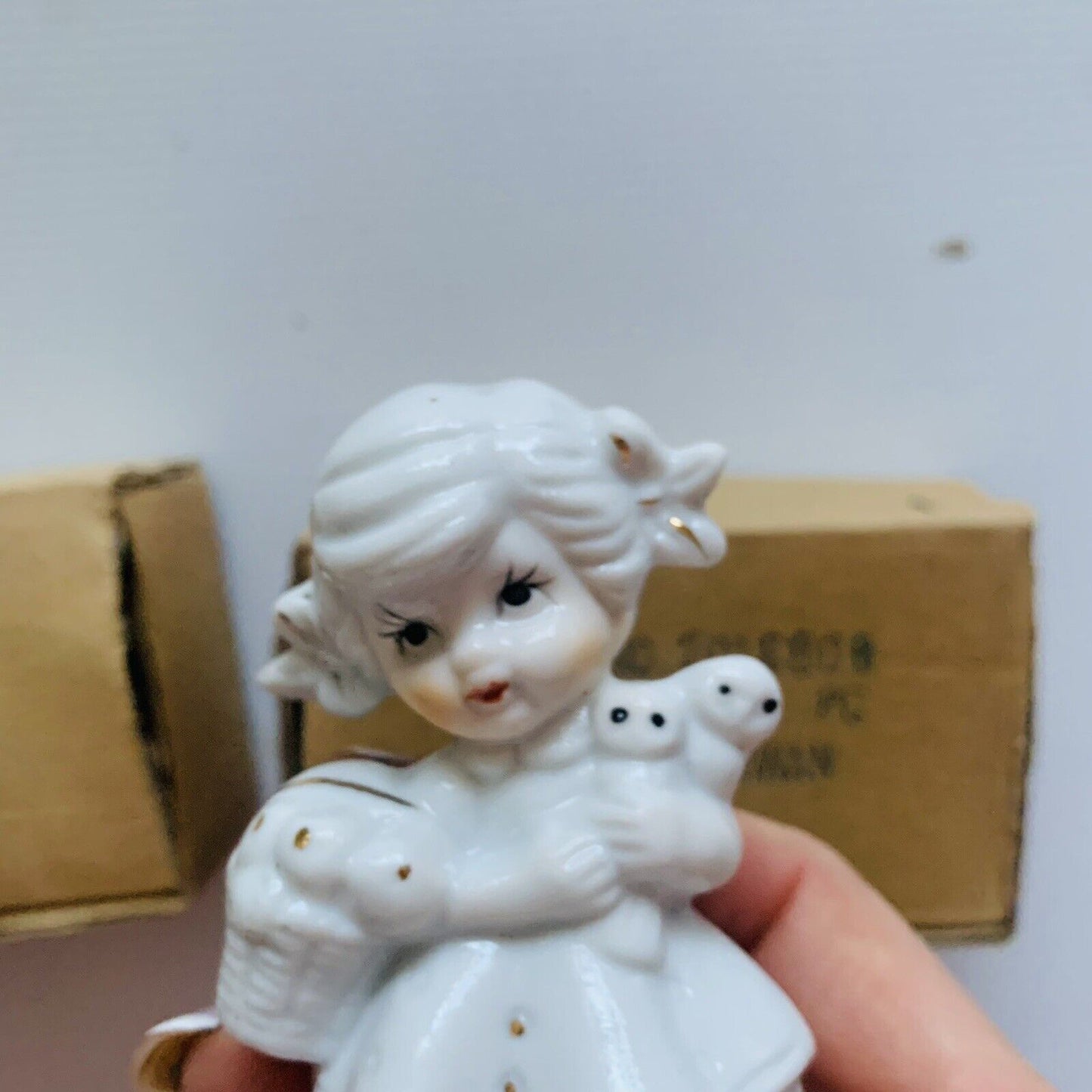 New FIGURINES 1960s JACK and JILL Pair Ceramic White w Gold Trim Bomboniere