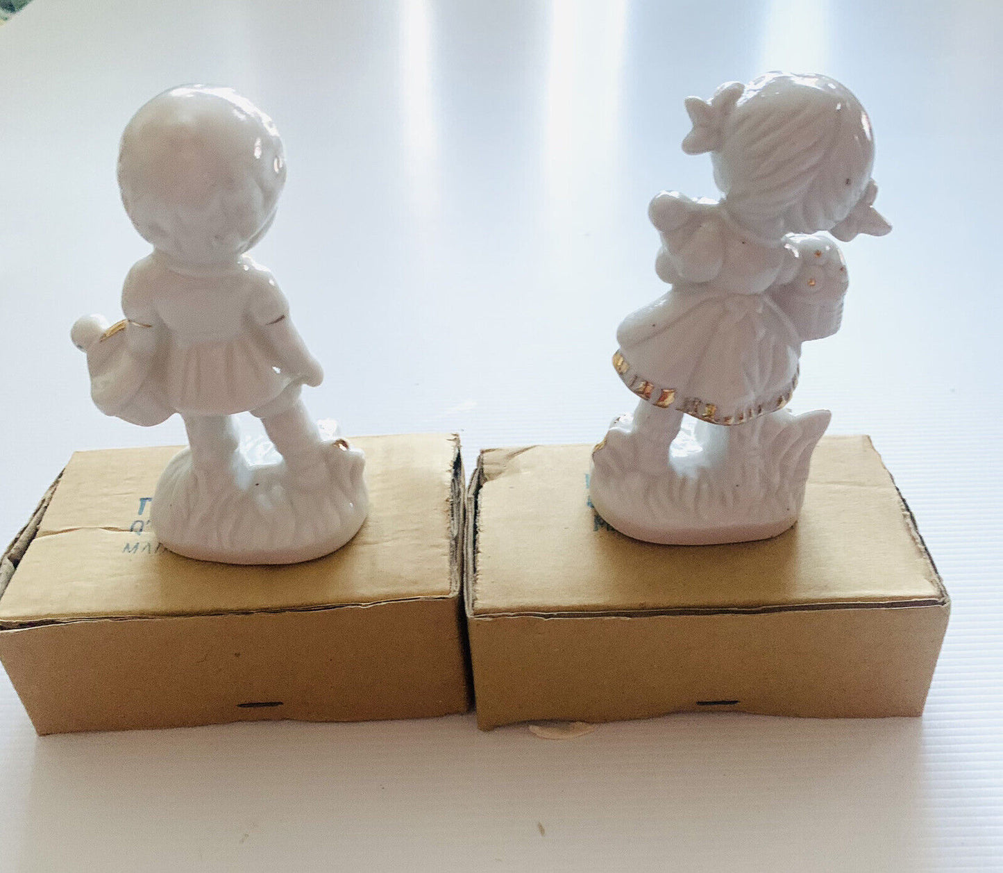 New FIGURINES 1960s JACK and JILL Pair Ceramic White w Gold Trim Bomboniere