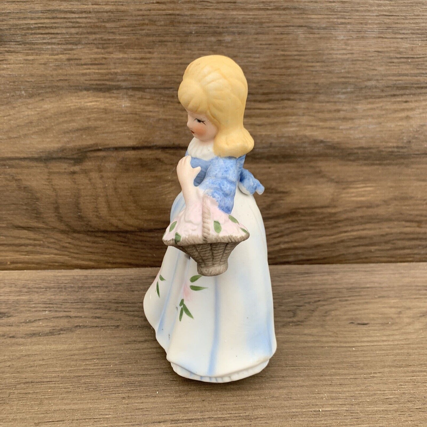 Vintage Ceramic Pomander Lady w Basket Figurine Potpourri Victorian Style Statue
