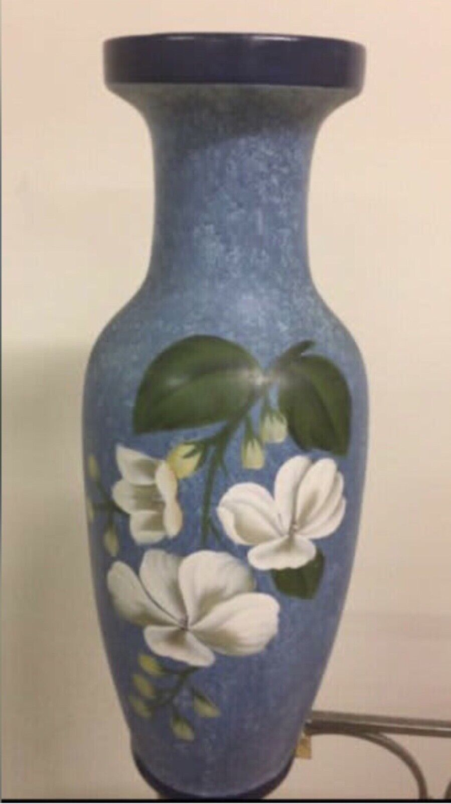 1980s Magnolias Hand Painted 61cm URN Vase Sponged Paint Finish Floral Display