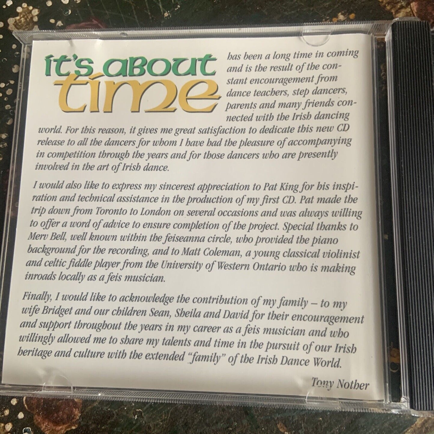 CD It's About Time IRISH STEP DANCING Tony Nother Eyre Folk Music Album Rare